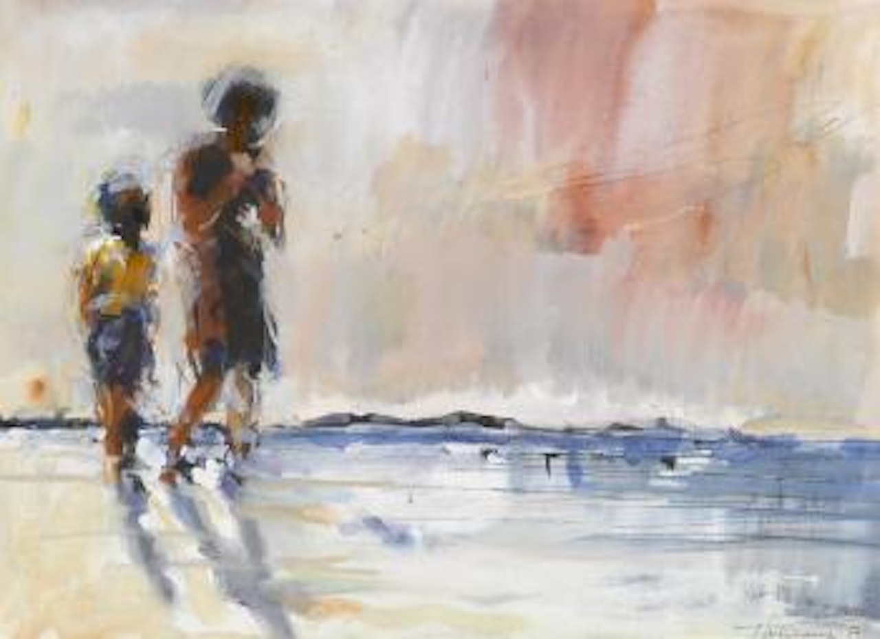 Children at the beach by Wayne Thiebaud