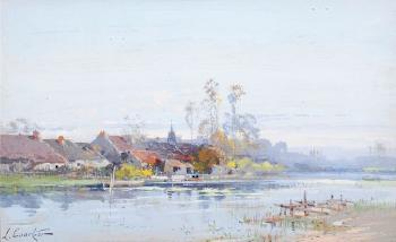Village en bord de rivière by Eugene Galien-Laloue