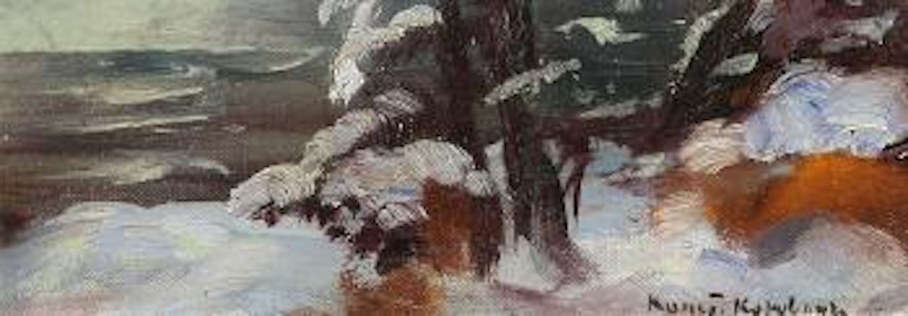 Snow-covered trees by the sea by Konstantin Alekseevich Korovin