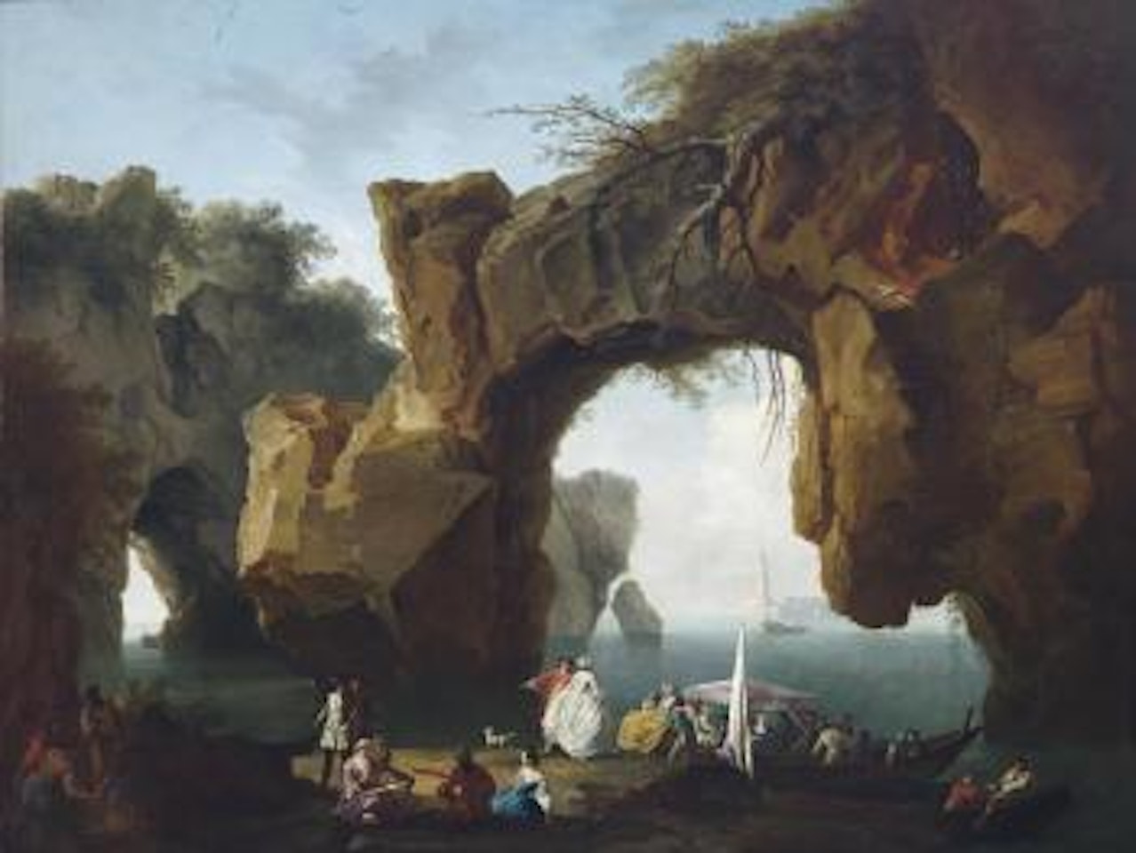 An elegant party on a rocky coast by Claude Joseph Vernet