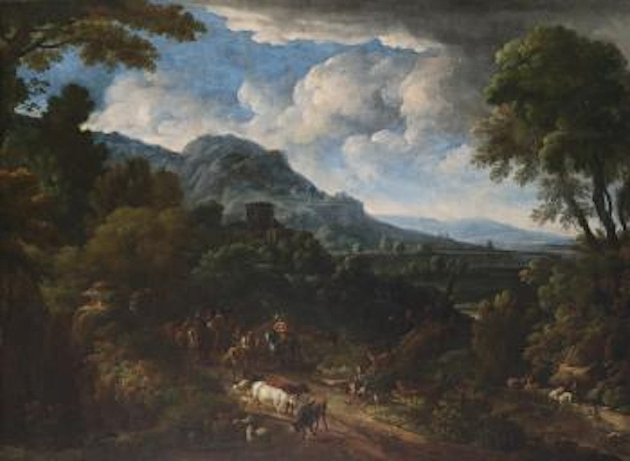 Roman campagna with travellers by Jan Frans van Bloemen by Pieter van Bloemen