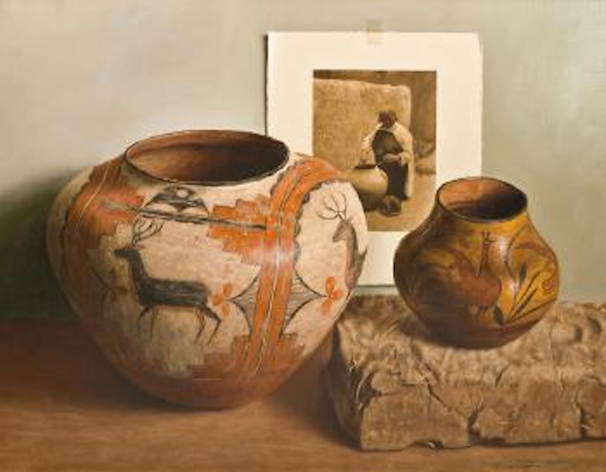 Two Pots and an Adobe Brick by William Acheff