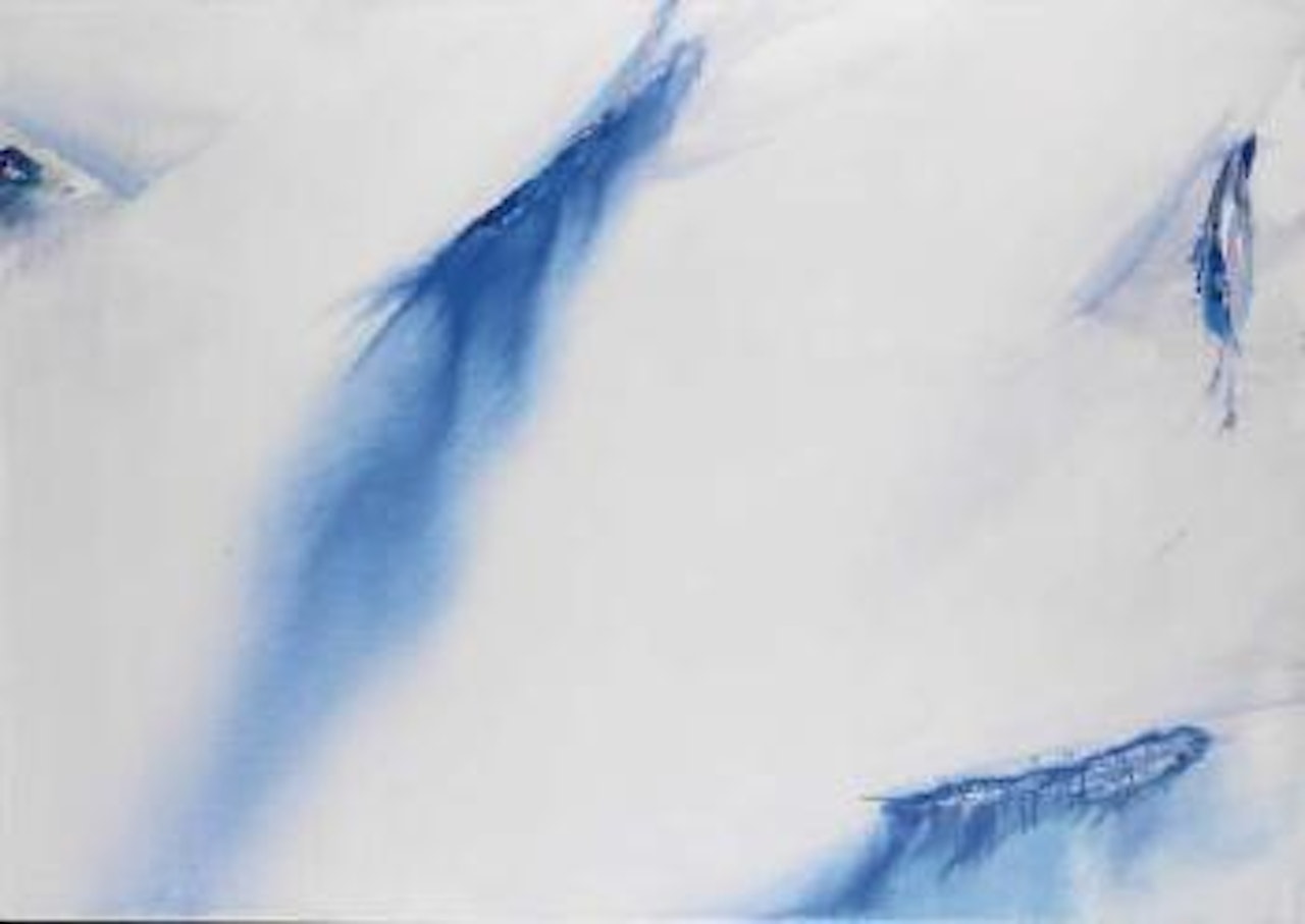 Traces bleues et roses sur longue blanche by Olivier Debre