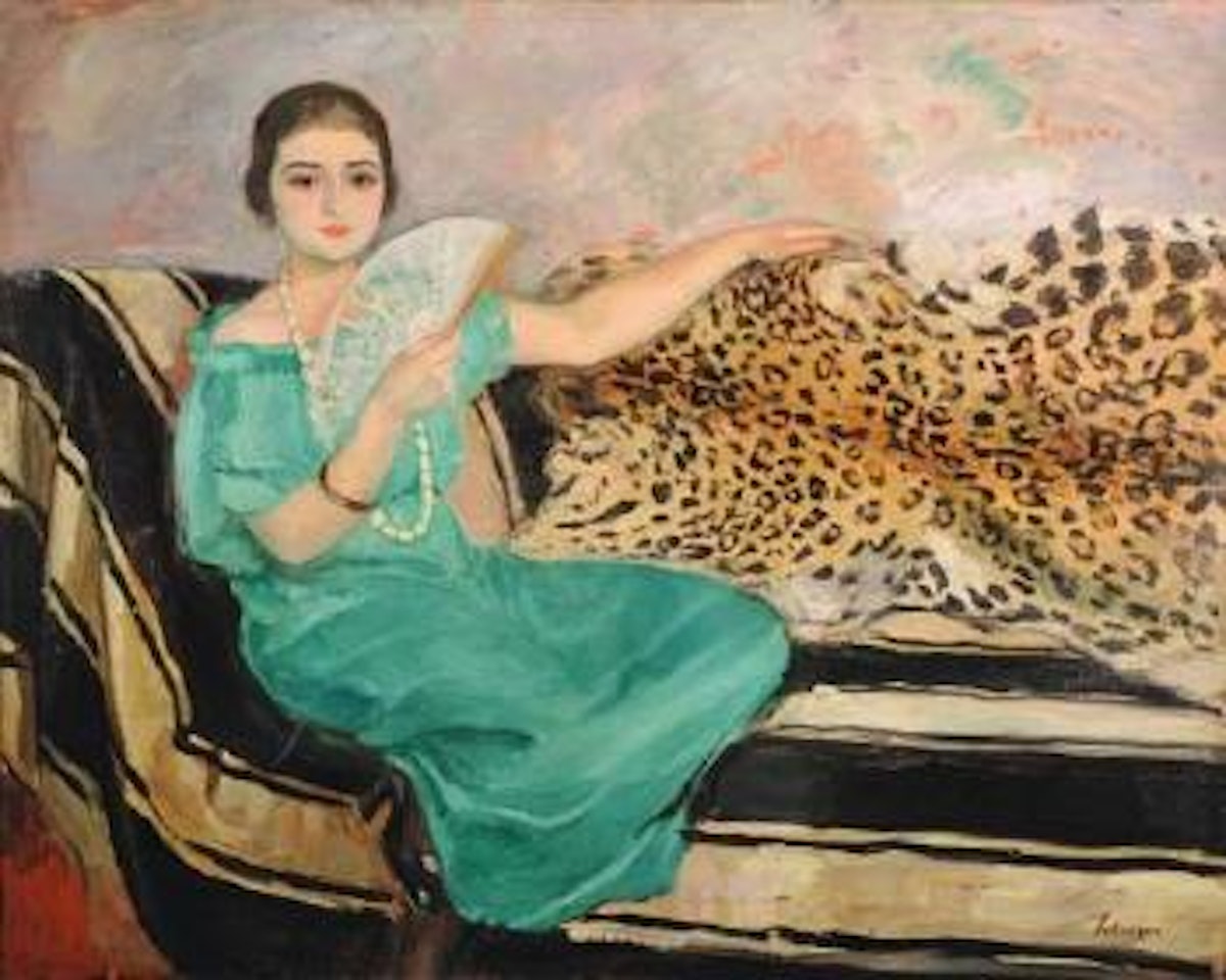 Jeune fille à l'éventail et peau de léopard by Henri Lebasque