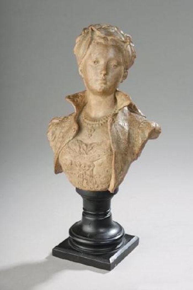 Buste de jeune femme coiffée au col relevé by Albert-Ernest Carrier-Belleuse