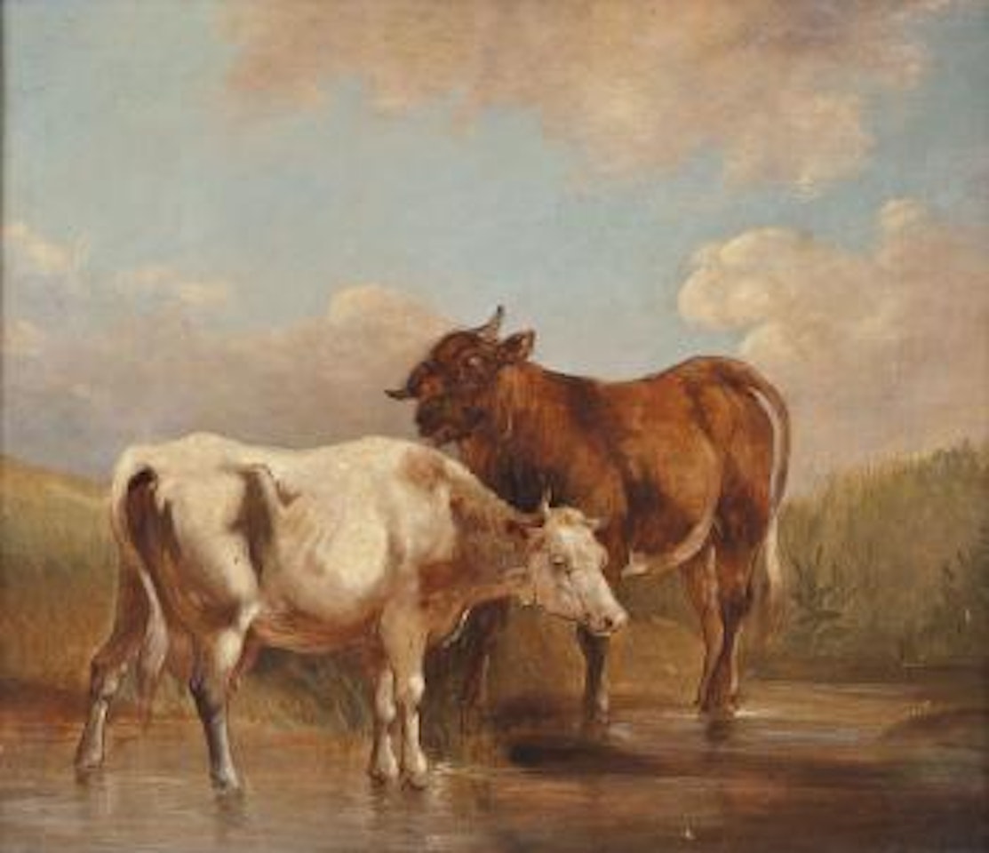 Paar Kühe am Wasser by Thomas Sidney Cooper