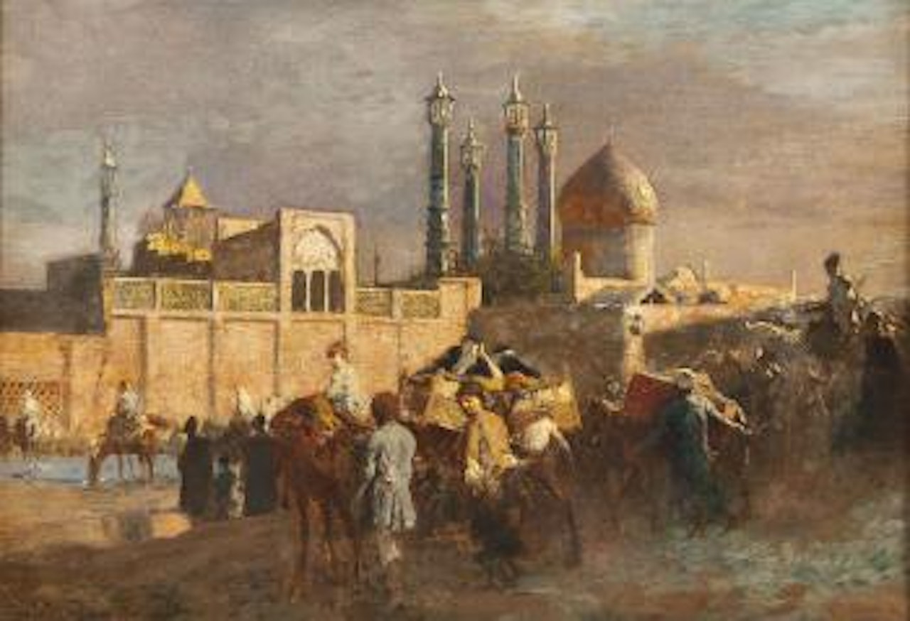 Geschäftiges Treiben vor den Toren einer orientalischen Stadt by Edwin Lord Weeks