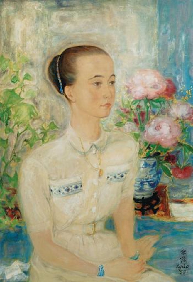 Portrait De Femme Près De Pivoines - Portrait Of a Beauty Among Peonies by Le Pho