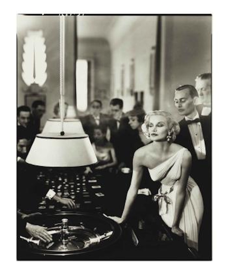 Sunny Harnett, Evening dress by Grès, Casino, Le Touquet, August 1954 by Richard Avedon