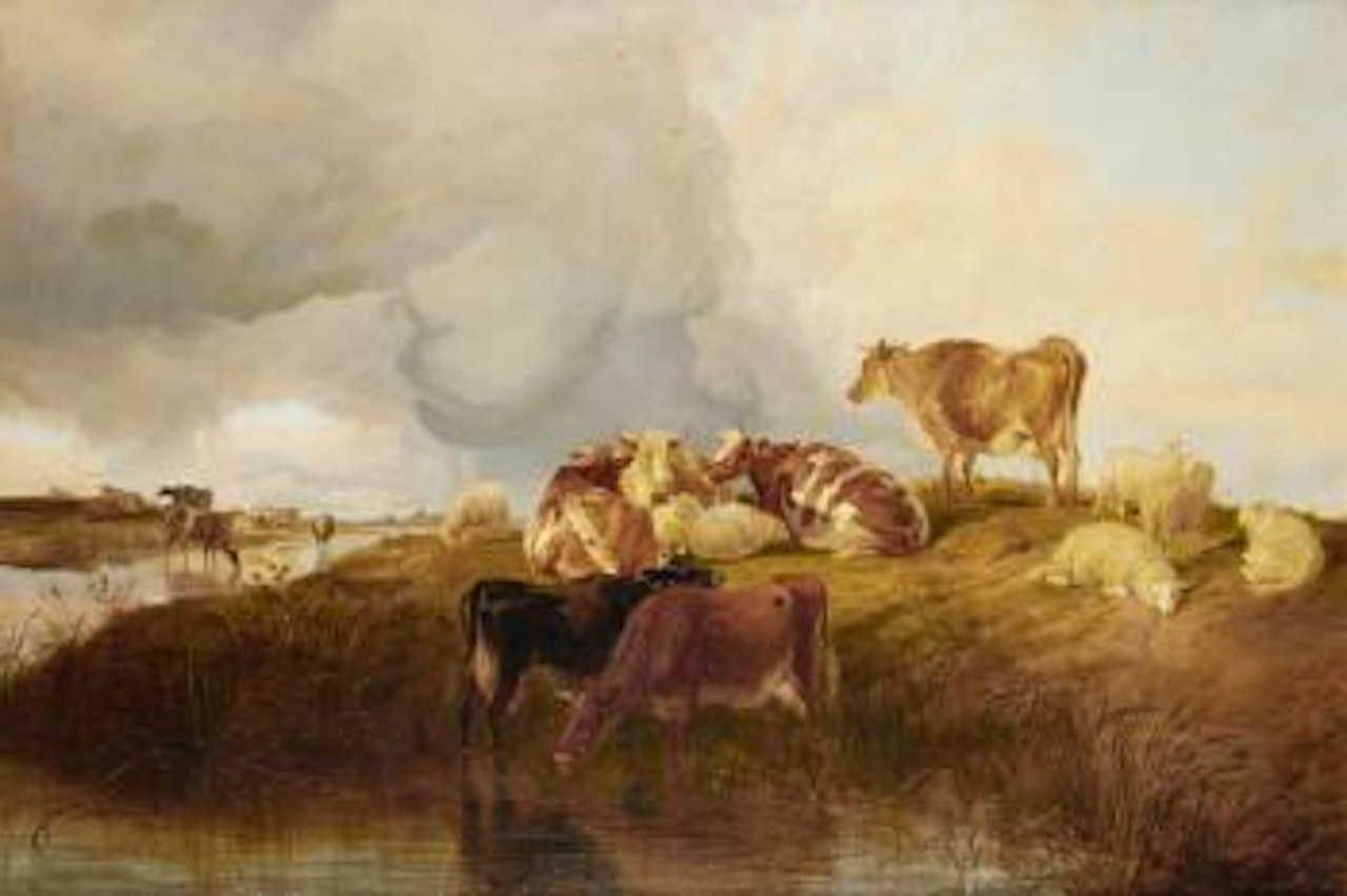 Cattle and sheep in a landscape by Thomas Sidney Cooper