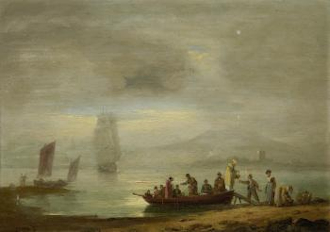 Figures disembarking a boat by Thomas Luny