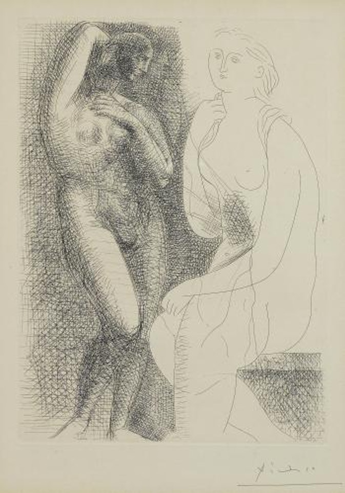 Femme nue devant une Statue, Pl. 6, from La Suite Vollard (B. 139; Ba. 205) by Pablo Picasso