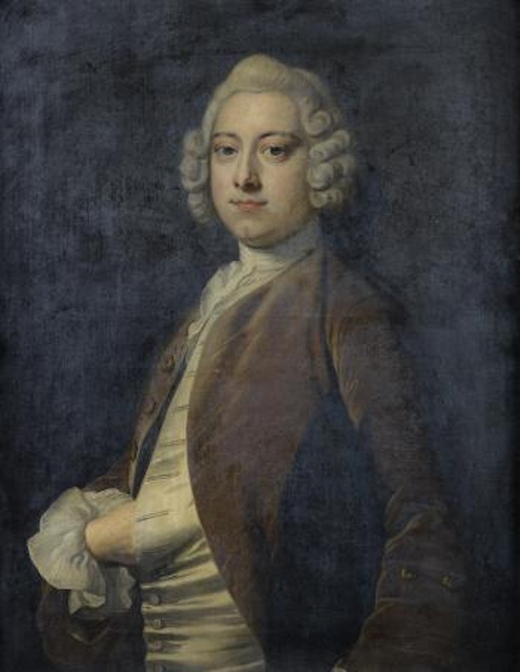 Portrait of a gentleman, traditionally identified as Mr John Ewen, half-length, in a white silk waistcoat and a brown coat; and Portrait of his wife, traditionally identified as Carolina Ewen, half-length, in a white silk dress by Thomas Hudson