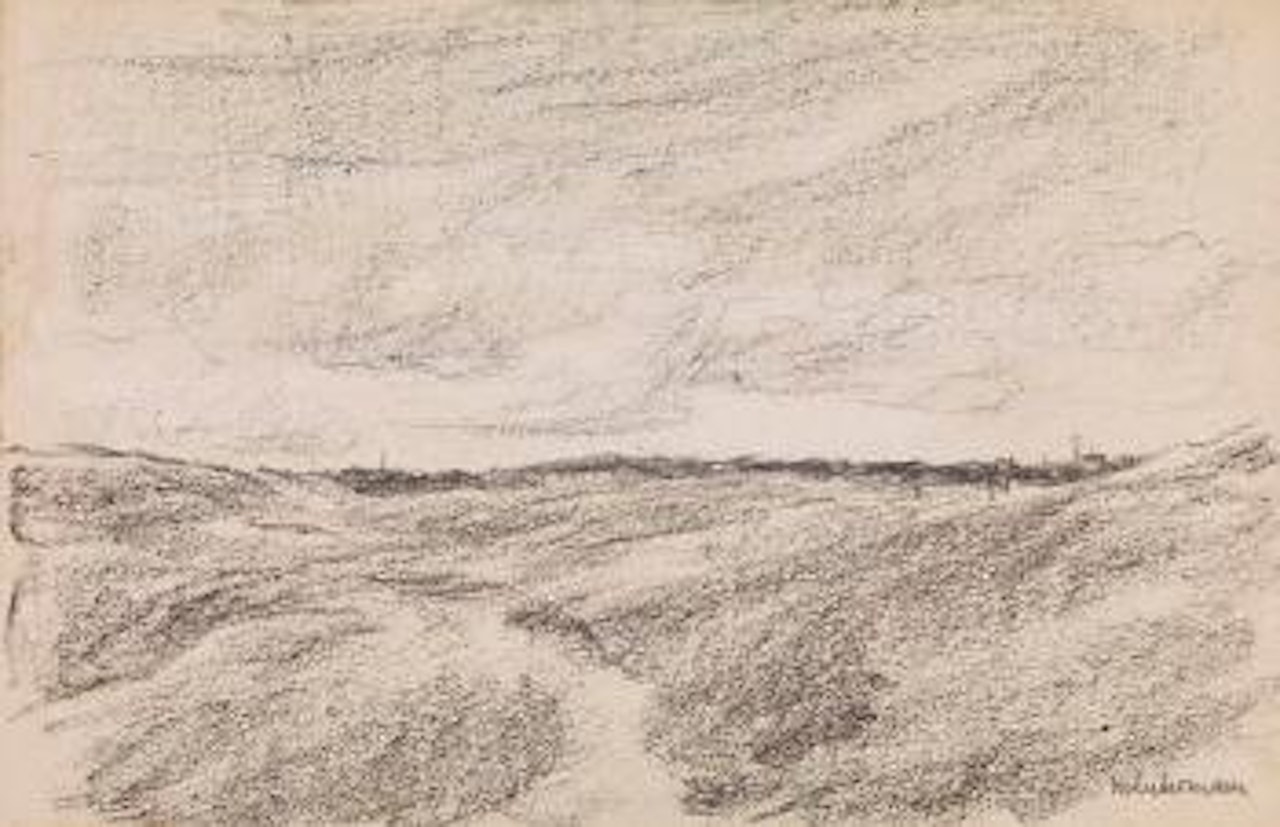 Freies Feld (Dünenlandschaft mit Dorfsilhouette) by Max Liebermann