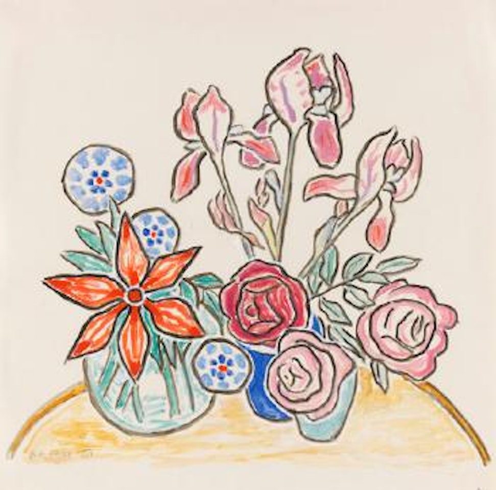 Rote Dahlie, Rosen, Iris by Gabriele Münter