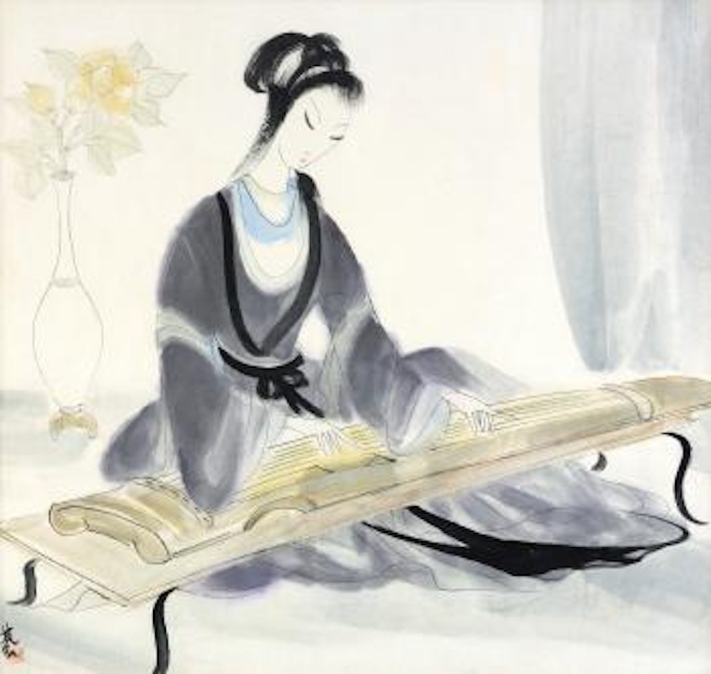 Lady Plucking Strings by Lin Fengmian