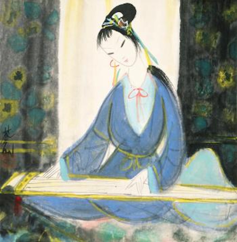 Lady Playing Qin by Lin Fengmian