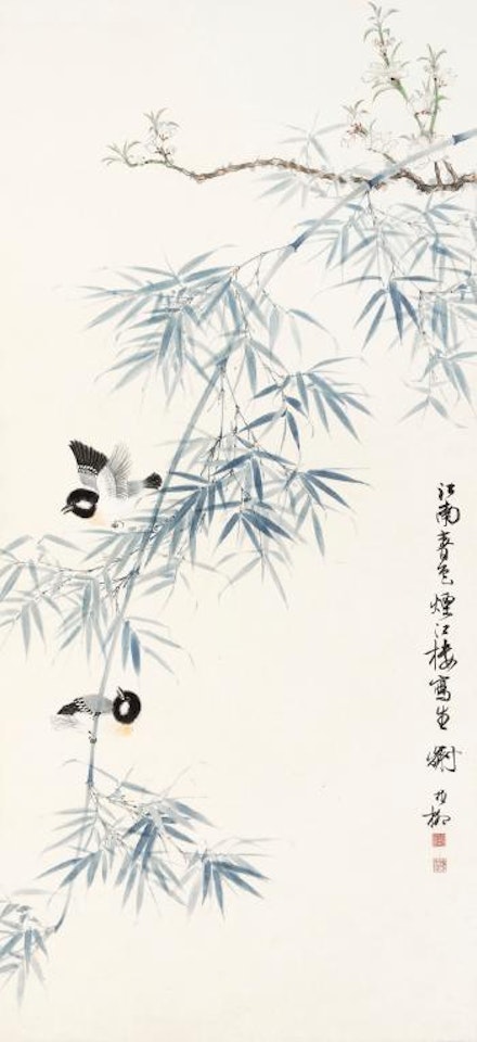 Birds Perching On The Bamboo Branch by Xie Zhiliu
