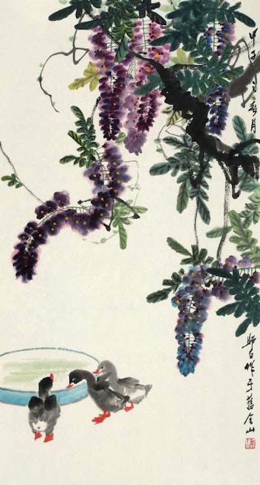 Wisteria And Duck by Lou Shibai