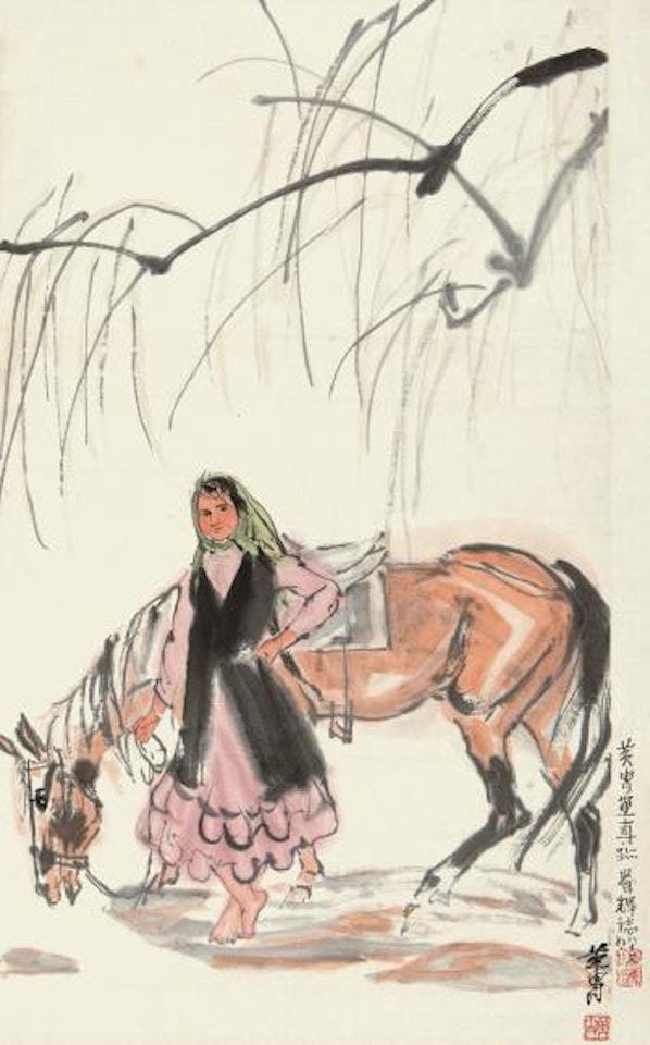 Girl And Horse by Huang Zhou
