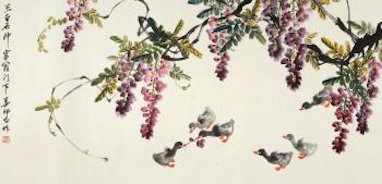 Wisteria And Ducks by Lou Shibai