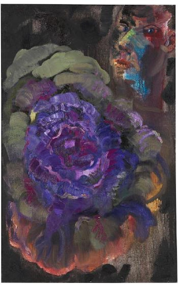 Young Selfportrait with cabbage by Rainer Fetting
