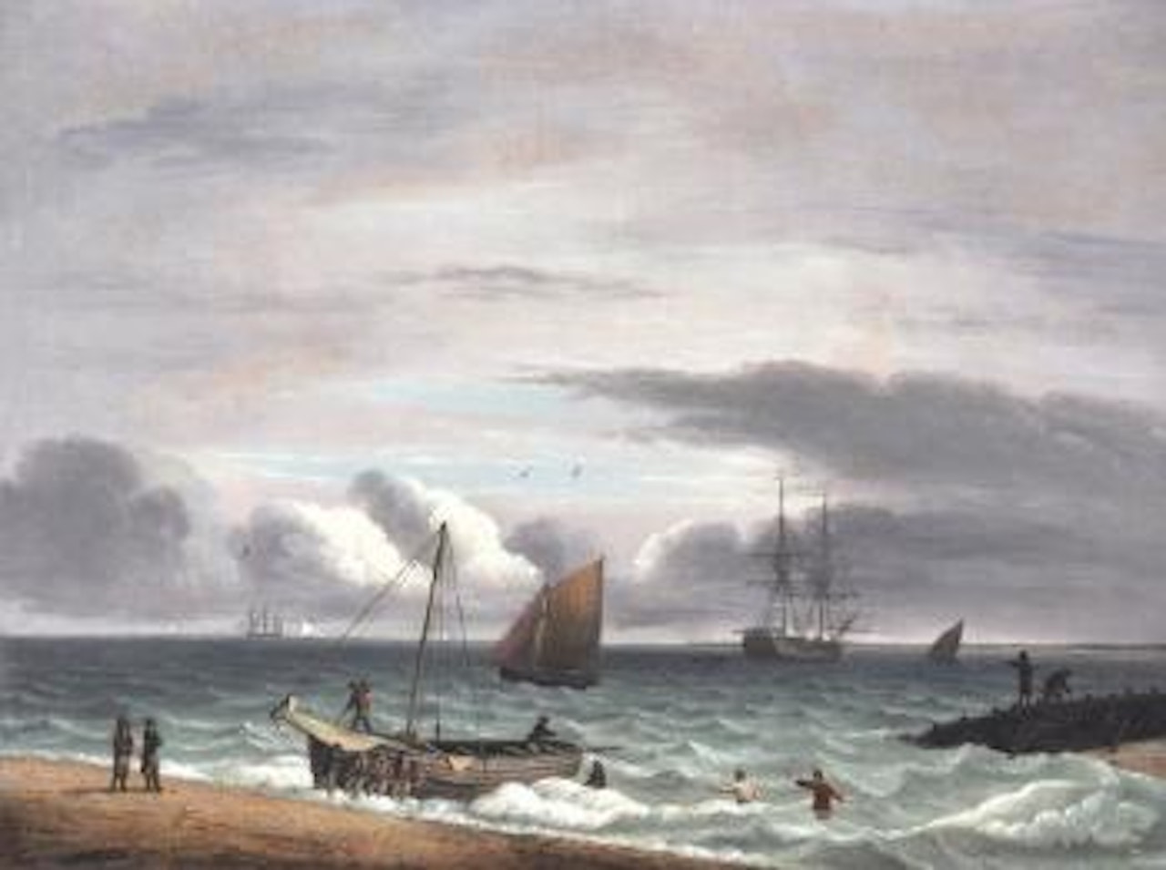 A beached fishing vessel by Thomas Luny