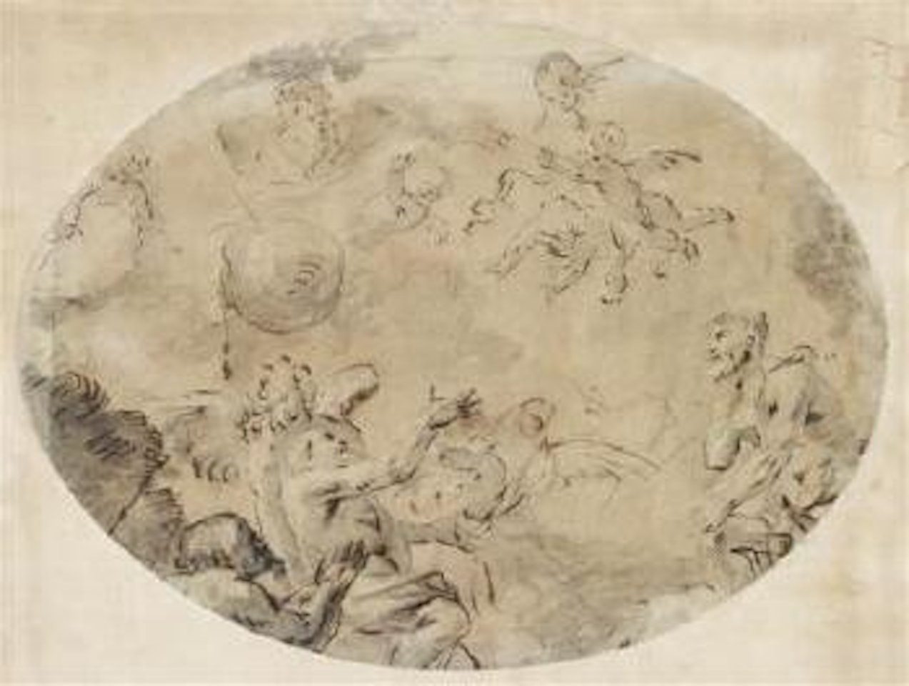 Cherubs, angel and male allegorical figures by Giovanni Domenico Tiepolo