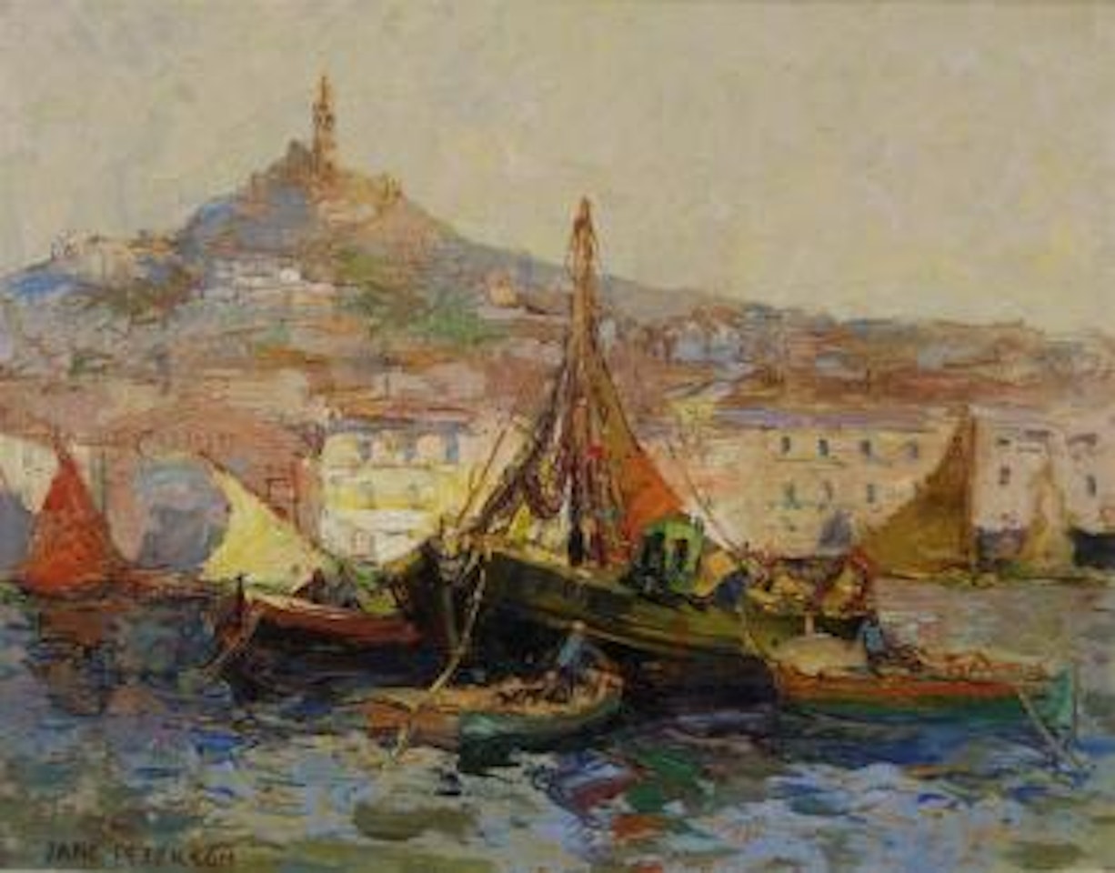 Boats in harbor by Jane Peterson