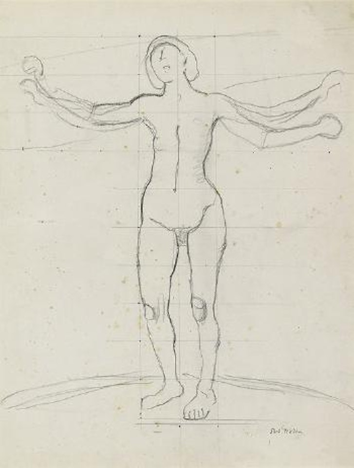Stehender weiblicher Akt mit erhobenen Armen by Ferdinand Hodler