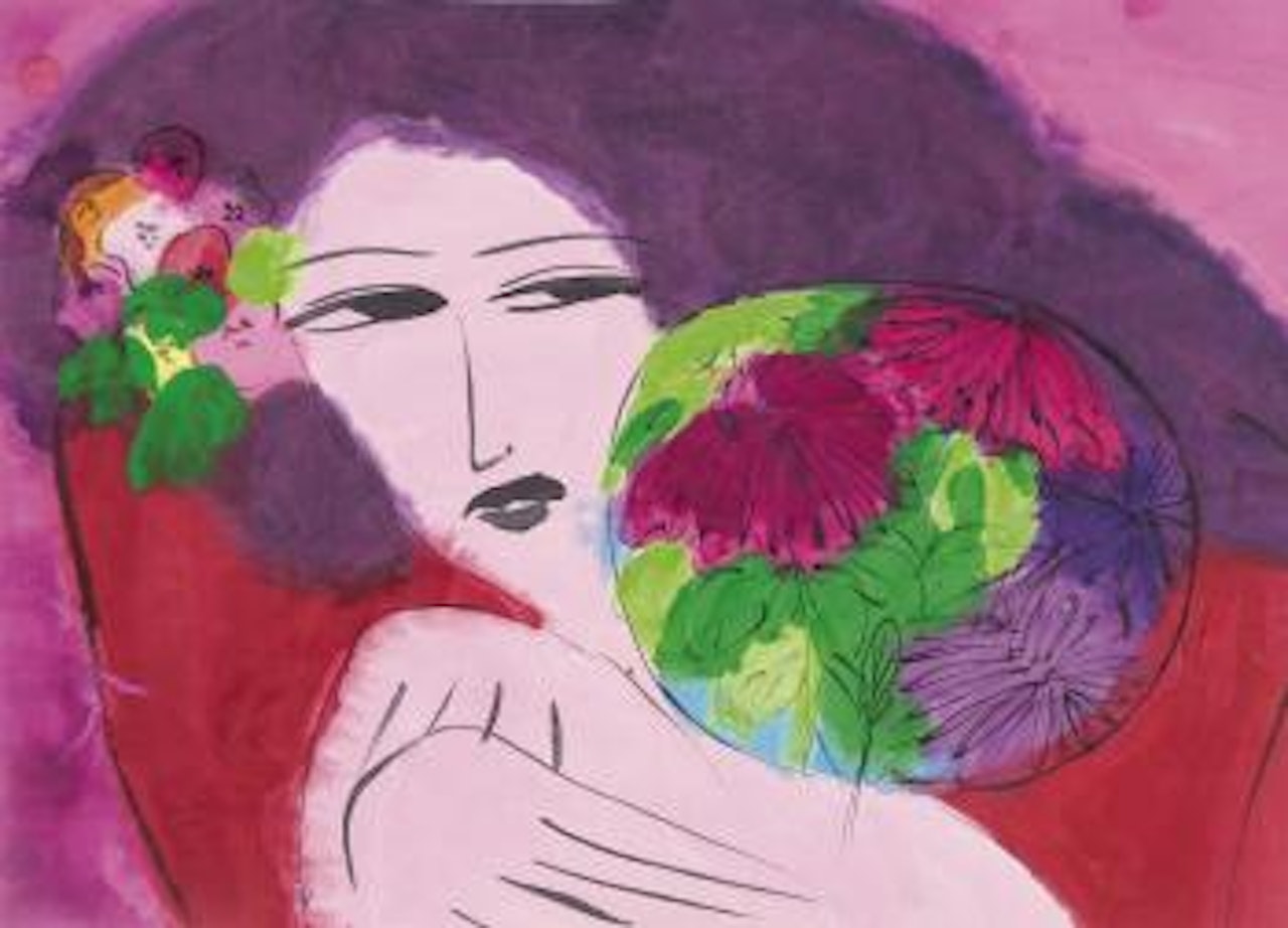 Girl with fan by Walasse Ting