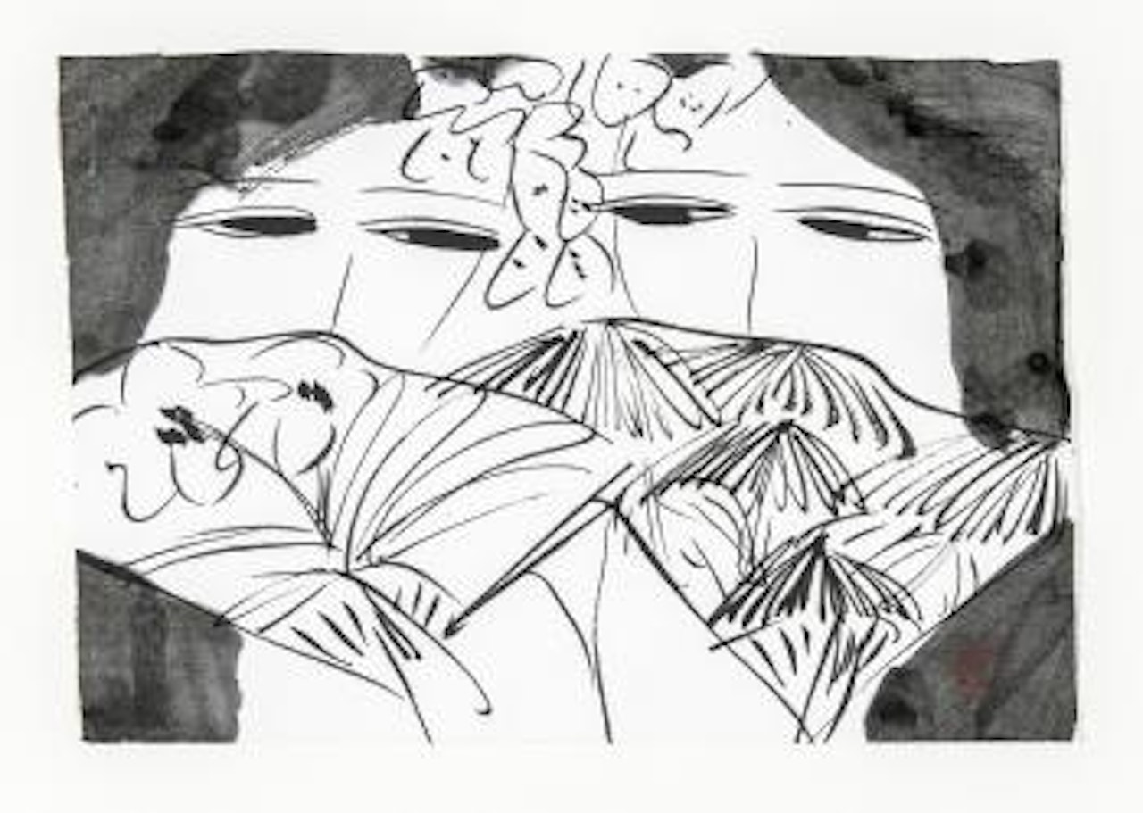 Two girls with flowers by Walasse Ting