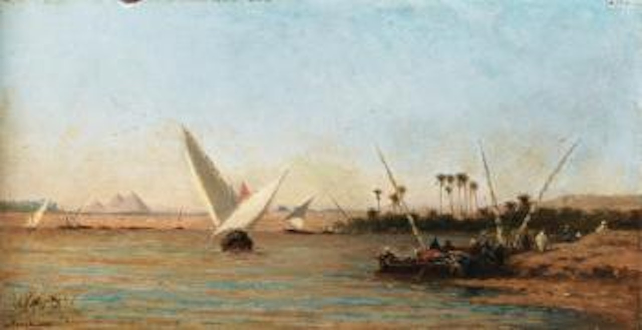 Felouques Sur Le Nil Avec Les Pyramides à L'arrière-plan by Narcisse Berchere
