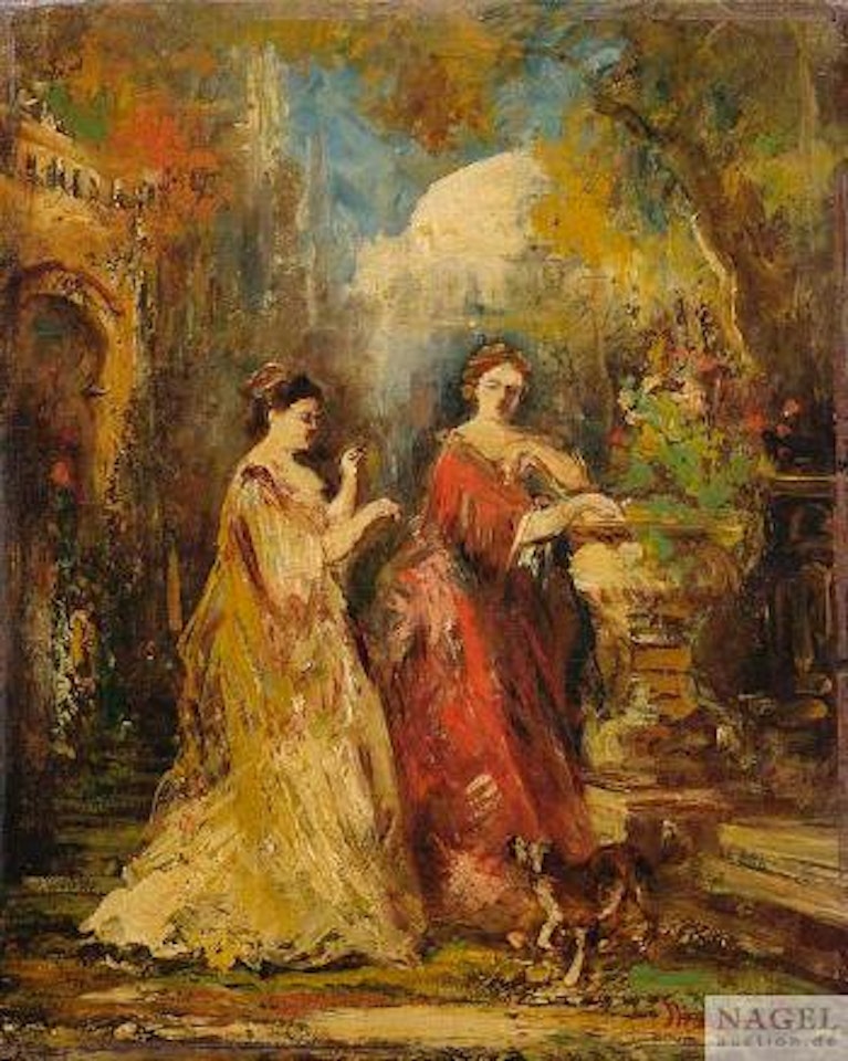 Damen im Park by Adolphe Monticelli