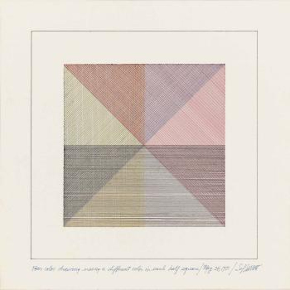 Four Color Drawing Using a Different Color in Each Half Square by Sol LeWitt