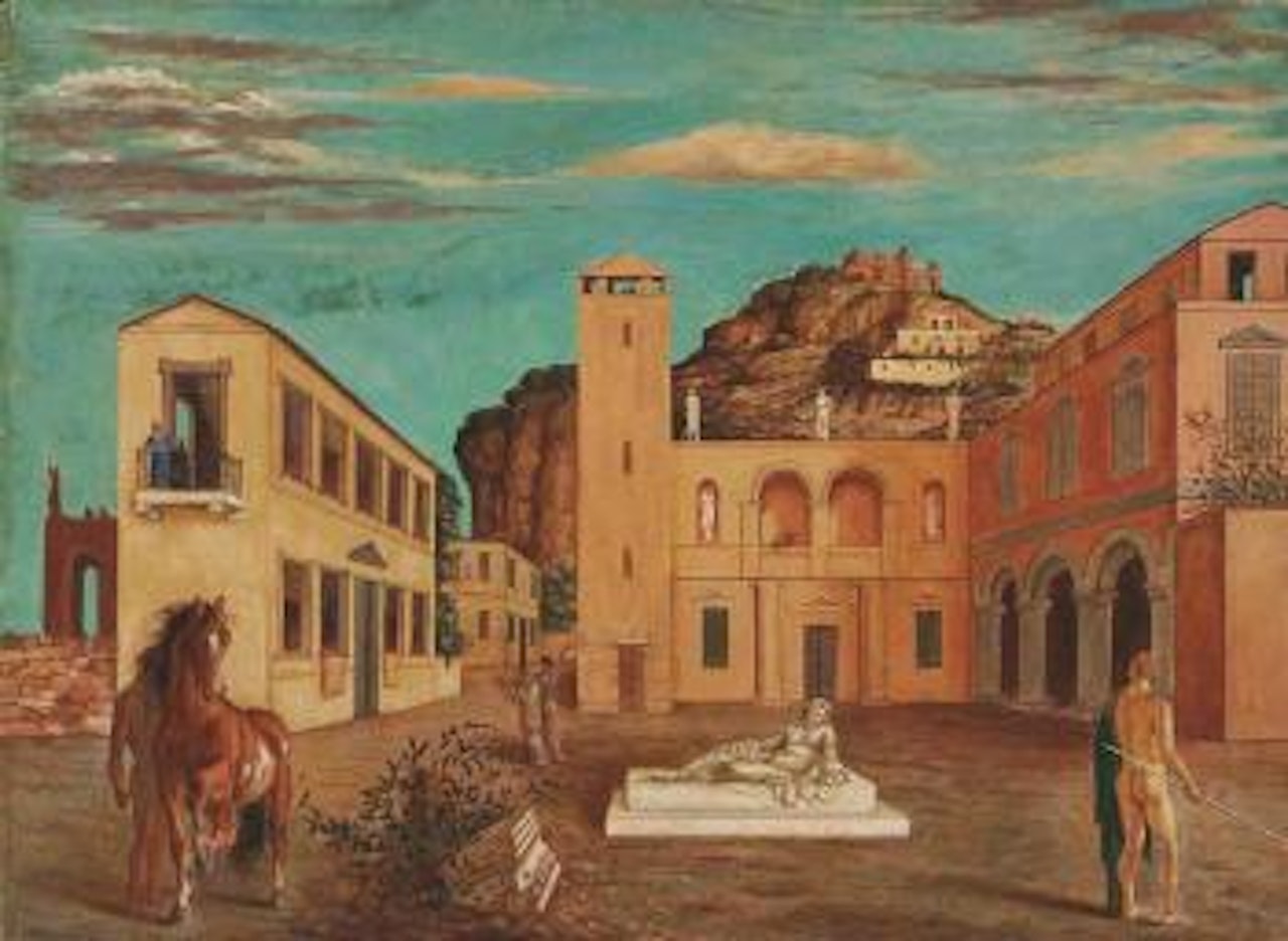 Piazza d'Italia (Mercurio e i metafisici) by Giorgio de Chirico