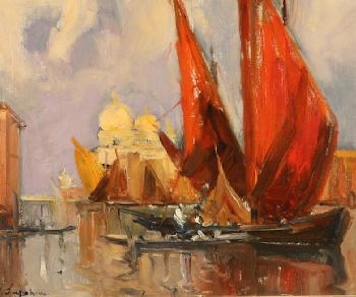 Venetian Canal Scene by Georgij Aleksandrovic Lapschin