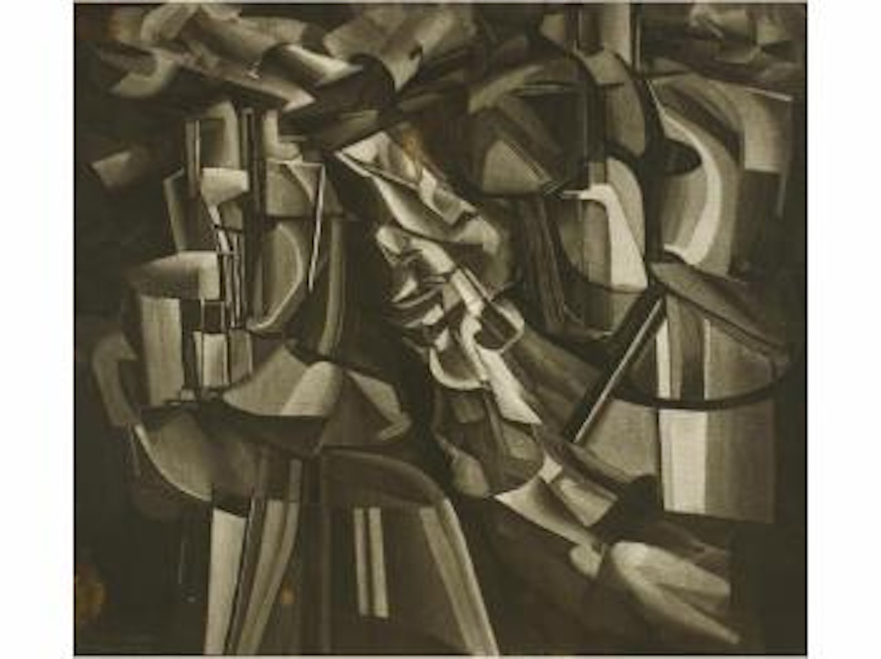 Fotografía de la obra de Marcel Duchamp El yey y la reina atravesados por desnudos veloces by Man Ray