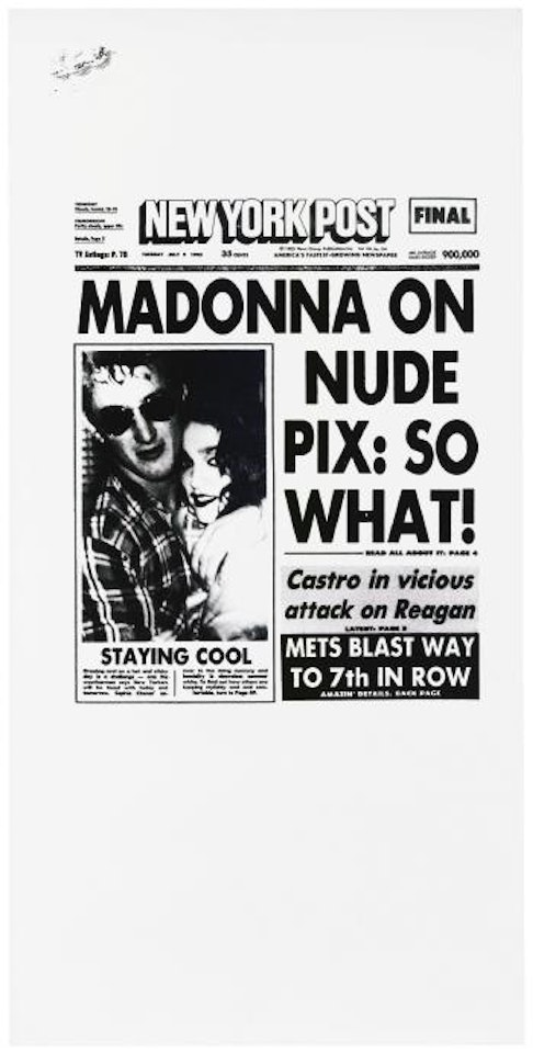 New York Post (Madonna On Nude Pix: So What!) by Andy Warhol