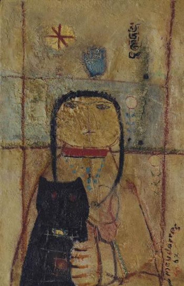 Lady with black cat by Fateh Moudarres