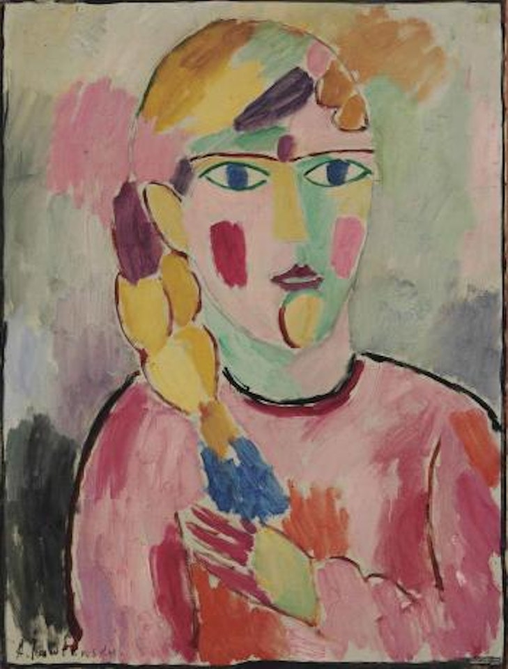 Mädchen mit blauen Augen und einem Zopf by Alexej von Jawlensky