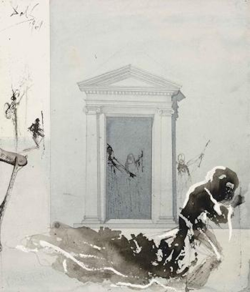 Temple grec et figure à genou by Salvador Dali