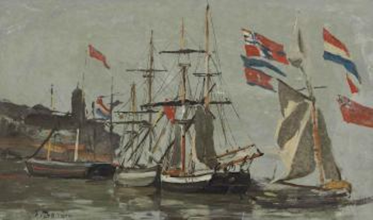 Port, les oriflammes by Eugène Boudin