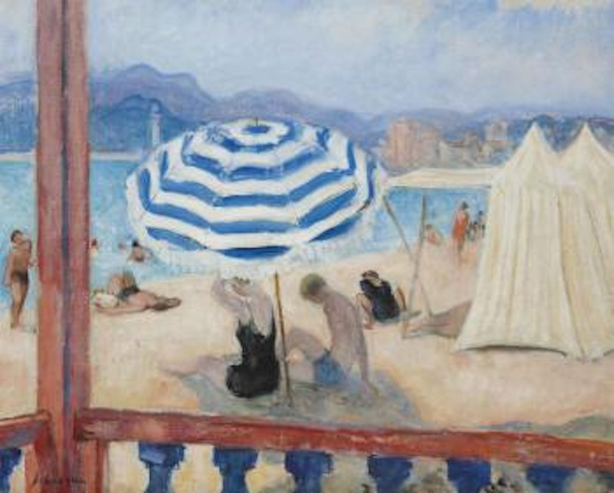 Cannes, parasol bleu et tentes by Henri Lebasque