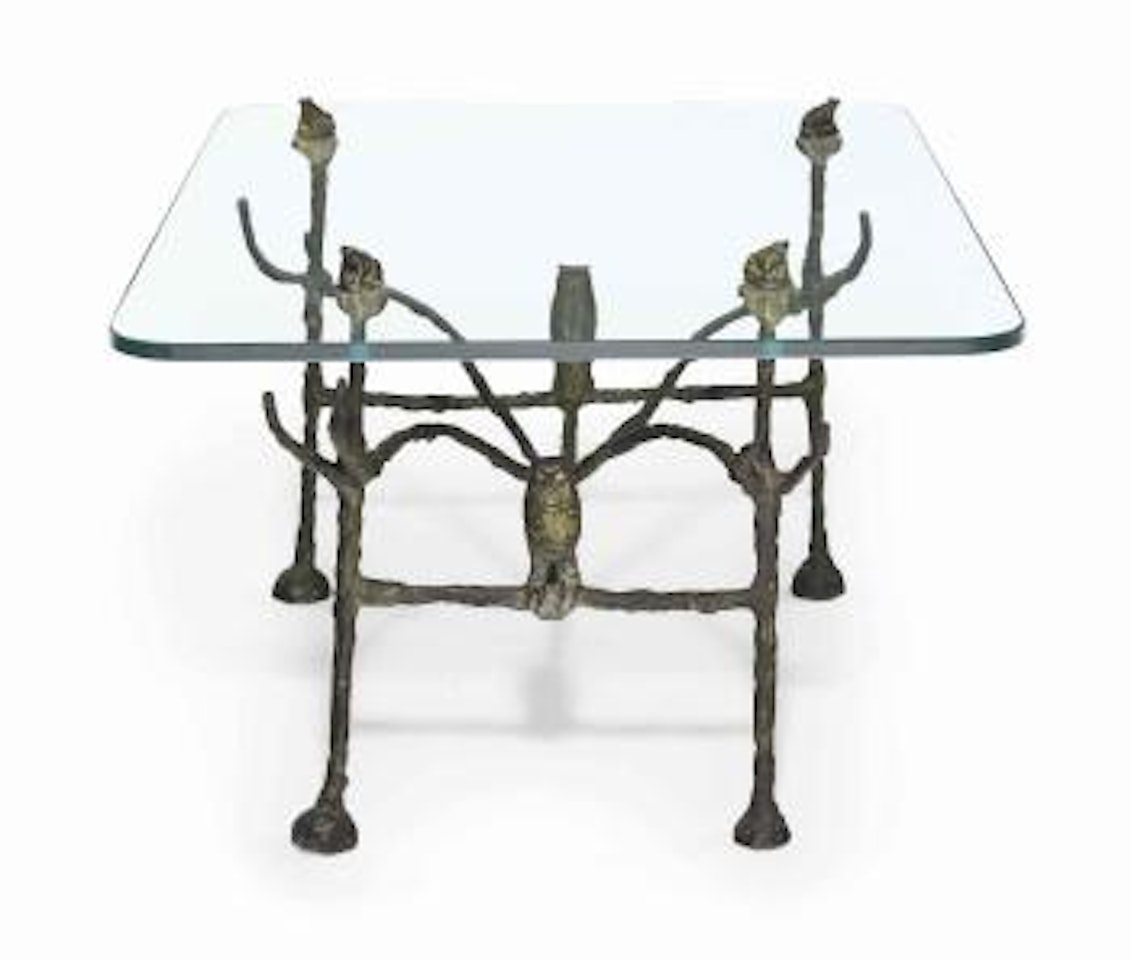 Table Basse Trapézoïdale: Modèle Aux Hiboux Et Aux Grenouilles by Diego Giacometti