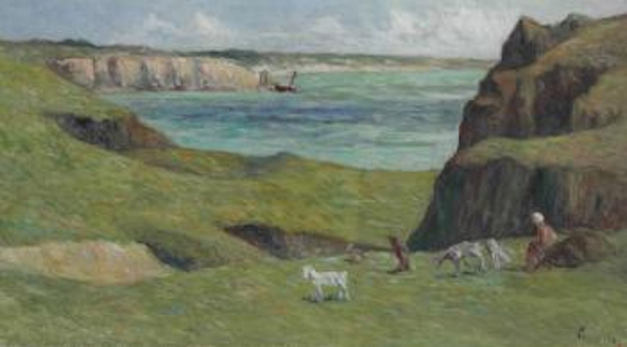 Le Tréport, le gardien de chèvres sur la falaise by Maximilien Luce
