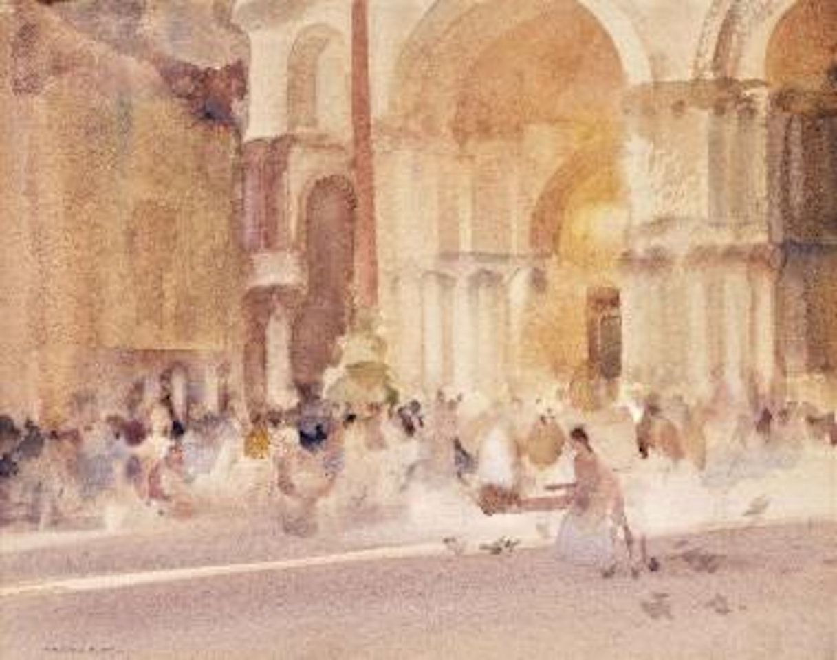 Figures before St Mark's Basilica, Venice by William Russell Flint