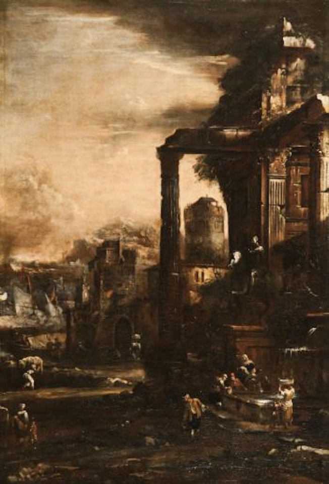 Paesaggio con rovine e figure [Landscape with ruins] by Giovanni Ghisolfi
