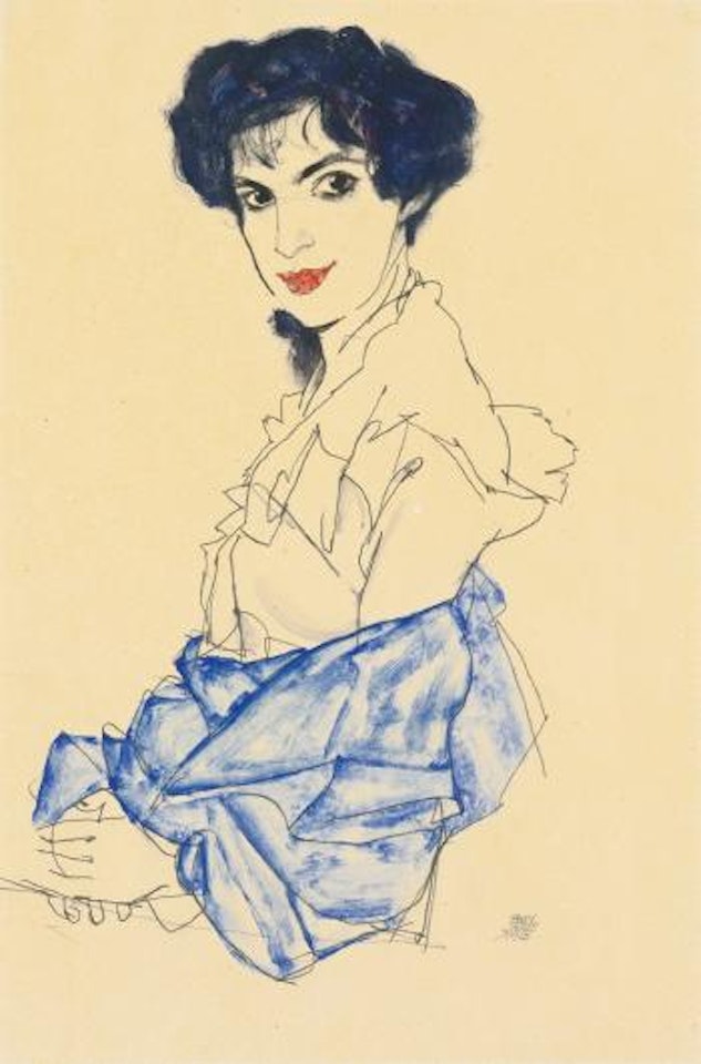Elisabeth Lederer, Sitzend Mit Gefalteten Händen (Elisabeth Lederer, Seated With Hands Folded) by Egon Schiele