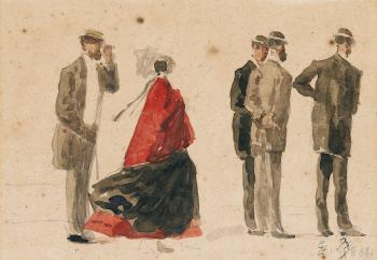 Crinoline Et Hommes Au Chapeau by Eugène Boudin